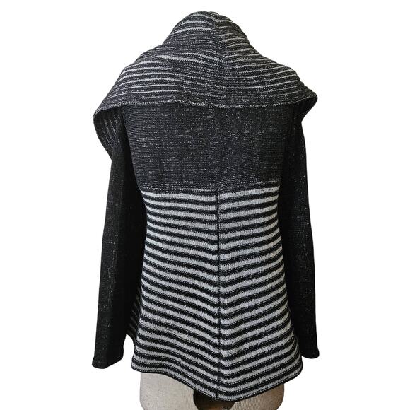 Black and Grey Striped Cardigan Sweater Size Large - Picture 2 of 4